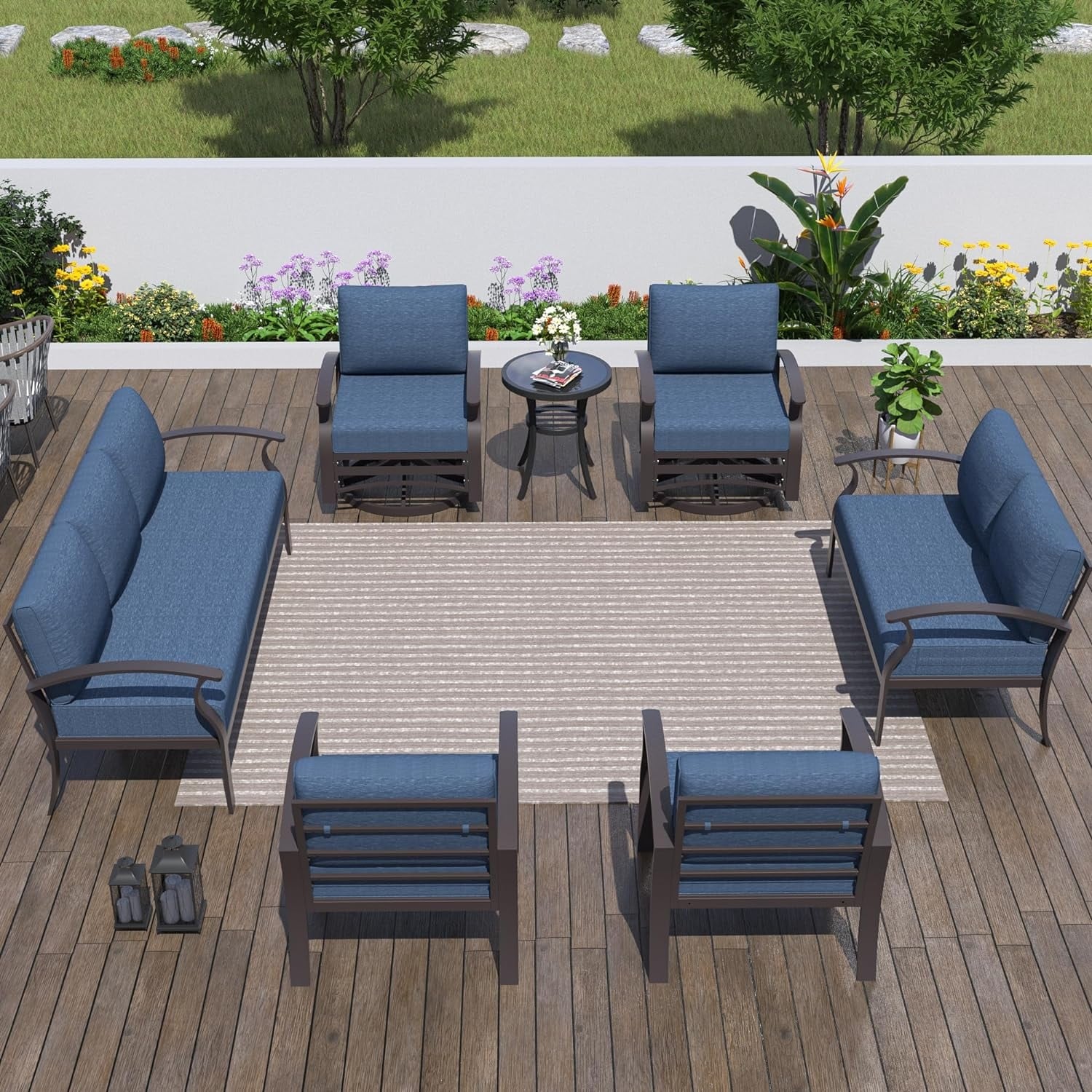 Kullavik Aluminum Outdoor Patio Furniture with Curved Armrests & Firepit Table
