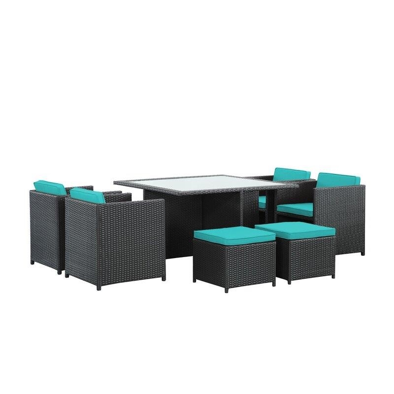 Travers Square 51'' Long Dining Set with Cushions
