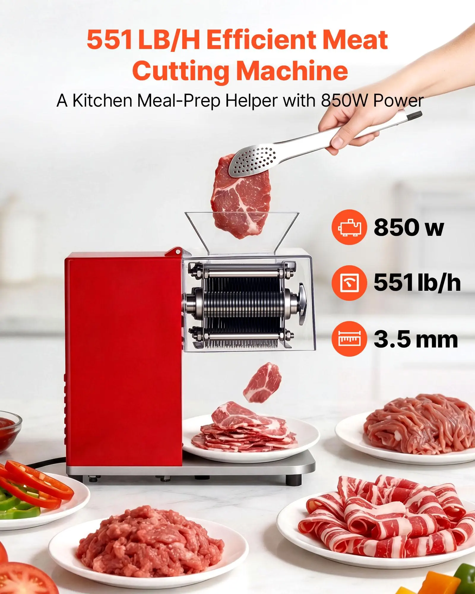 850W meat cutter output and slice thickness