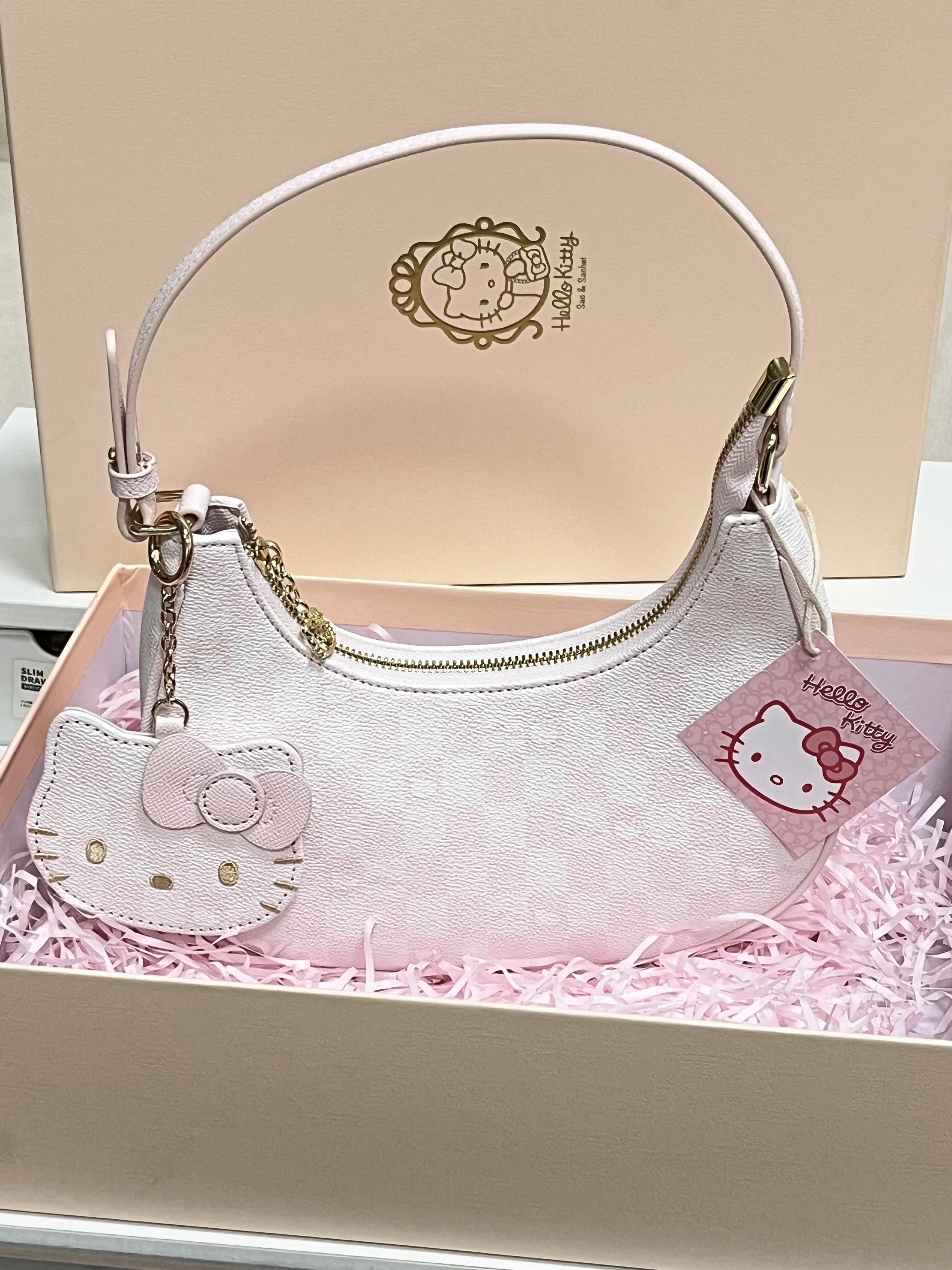 Hellokitty Pink Clutch Tote Purse Handbags With Mirrored Bag Charms