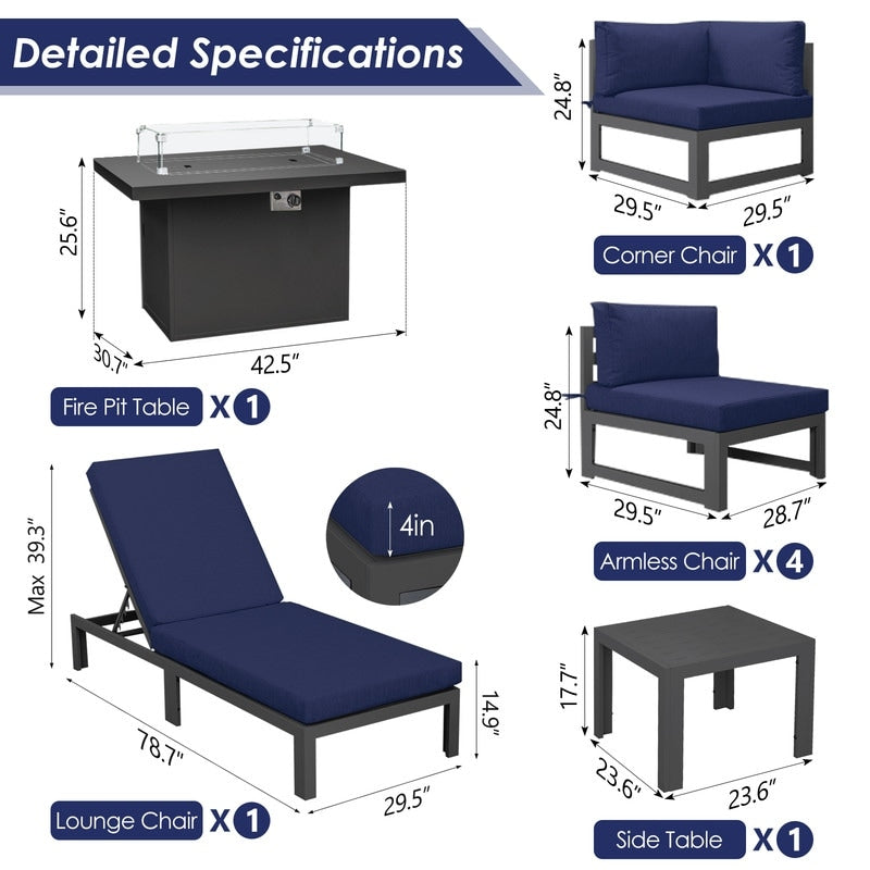 FINCATI Aluminum Outdoor Patio Furniture Conversation Sectional Sofa Set