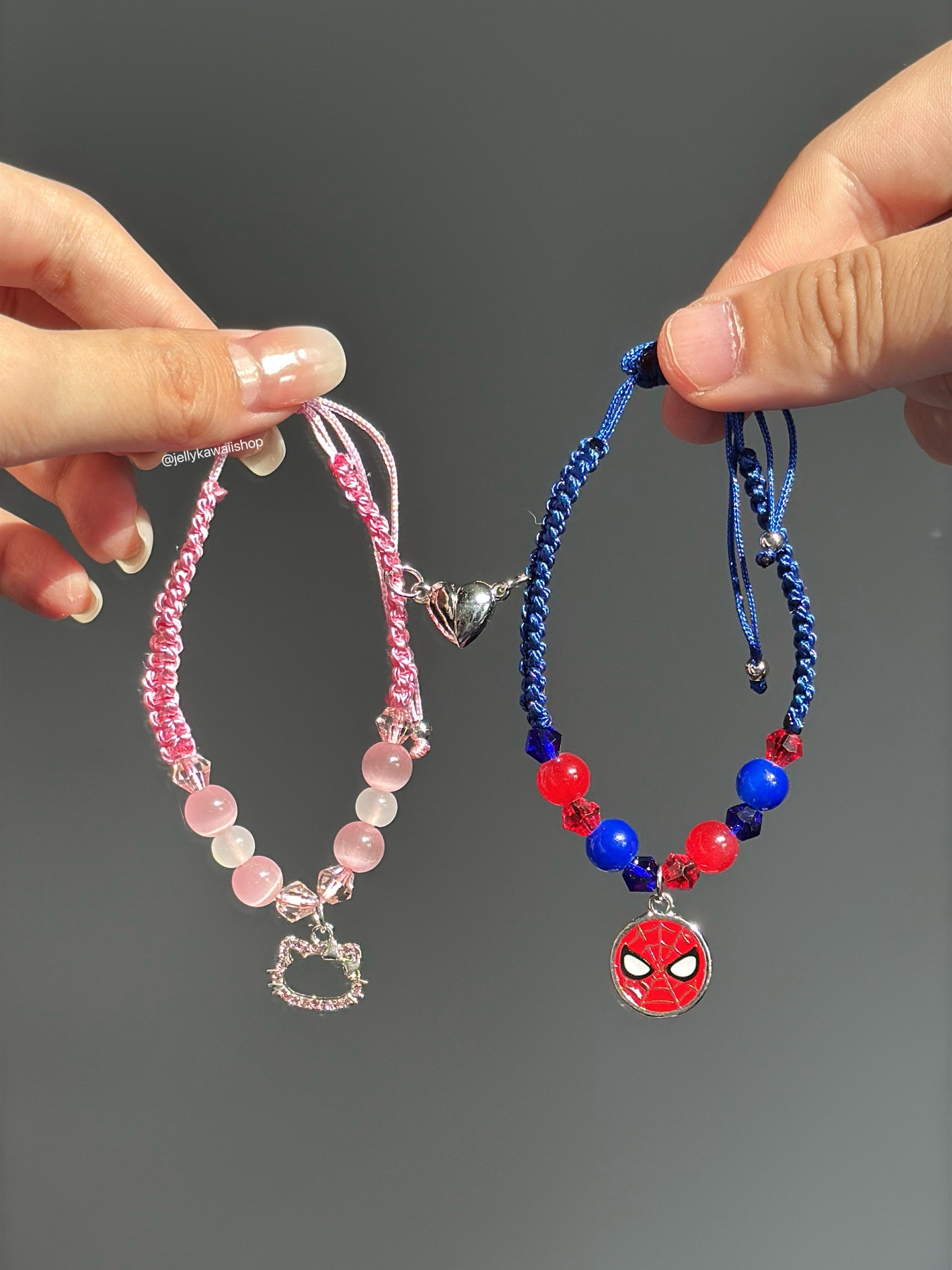 Hellokitty and Spiderman 2 Pcs Magnetic Couples Adjustable Bracelets
