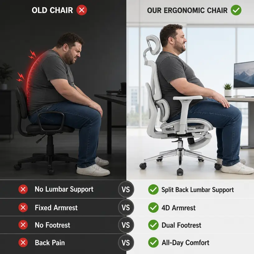 High Back Ergonomic Executive Office Chair - 6D Adjustable Armrests, High-Elasticity Mesh Back, 3-Zone Lumbar Support, Thick Cushion Seat, Adjustable Seat, Modern Grey, Assembly Required, Mesh Fabric, Footrest Included, Boosts Circulation
