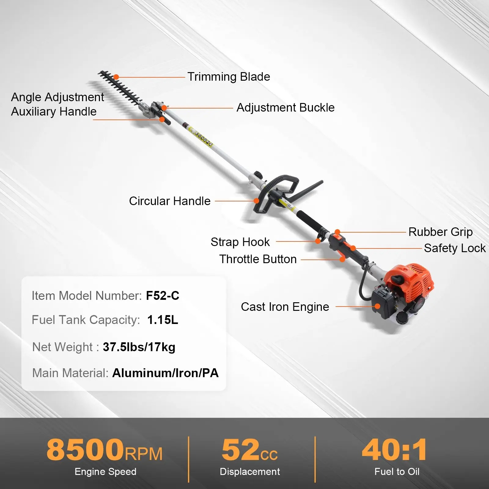 6‑in‑1 Multi‑Functional Trimming Tools, Gas Powered Hedge Trimmer, String Trimmer, Brush Cutter, Edger & Pole Saw Chainsaw Pruner for Shoulder Mount Use