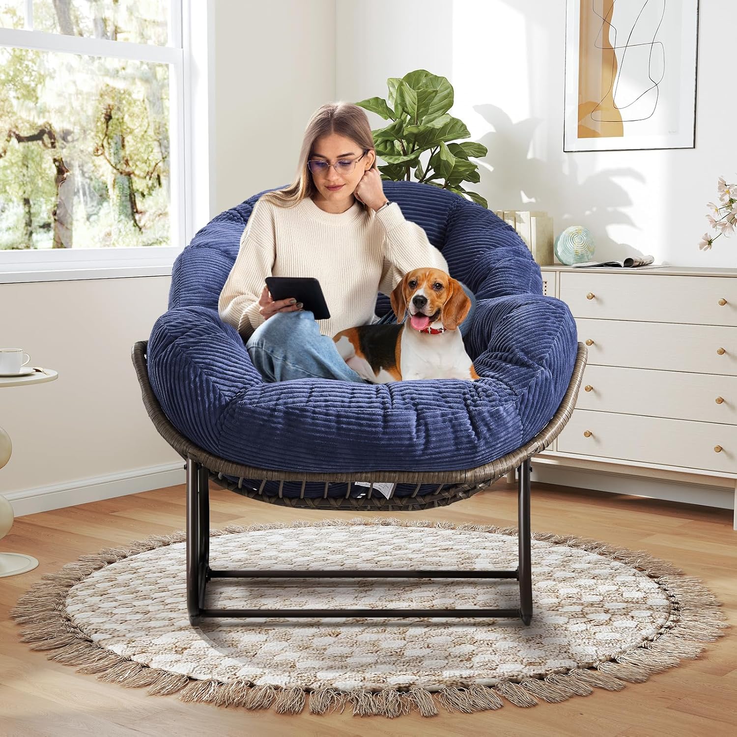 Oversized Outdoor Egg Rocking Chair with Thick Cushion – Comfortable Patio & Indoor Lounge Seating Clearance Sale