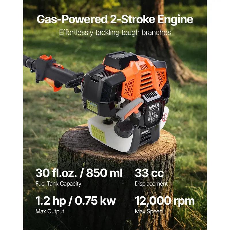 33CC Gas Pole Saw Chainsaw Kit - 8in Bar, 6.7-11.6ft Pole