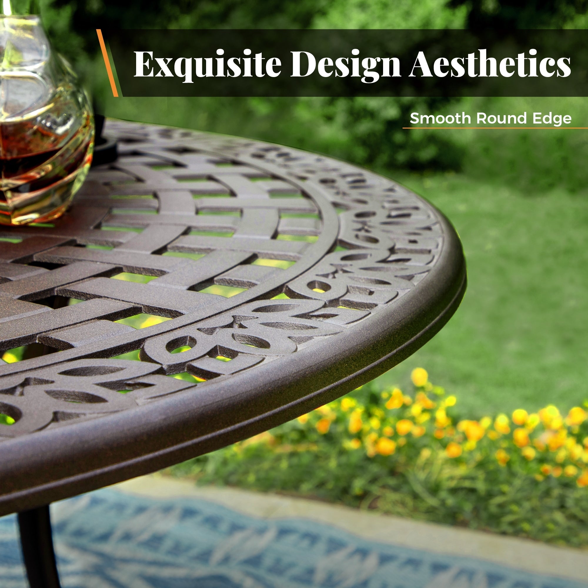 MAISON ARTS Cast Aluminum Dining Chairs/Patio Dining Set with Round Dining Table & 6 Cast Aluminum Patio Chairs