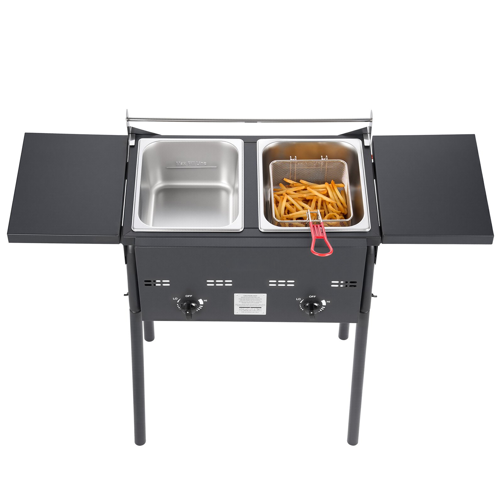 ⚡️Clearance sale⚡️ Outdoor Propane Deep Fryer, Dual-Tank 8QTx2 Commercial Fryer, Stainless Steel Cooker with Foldable Platform