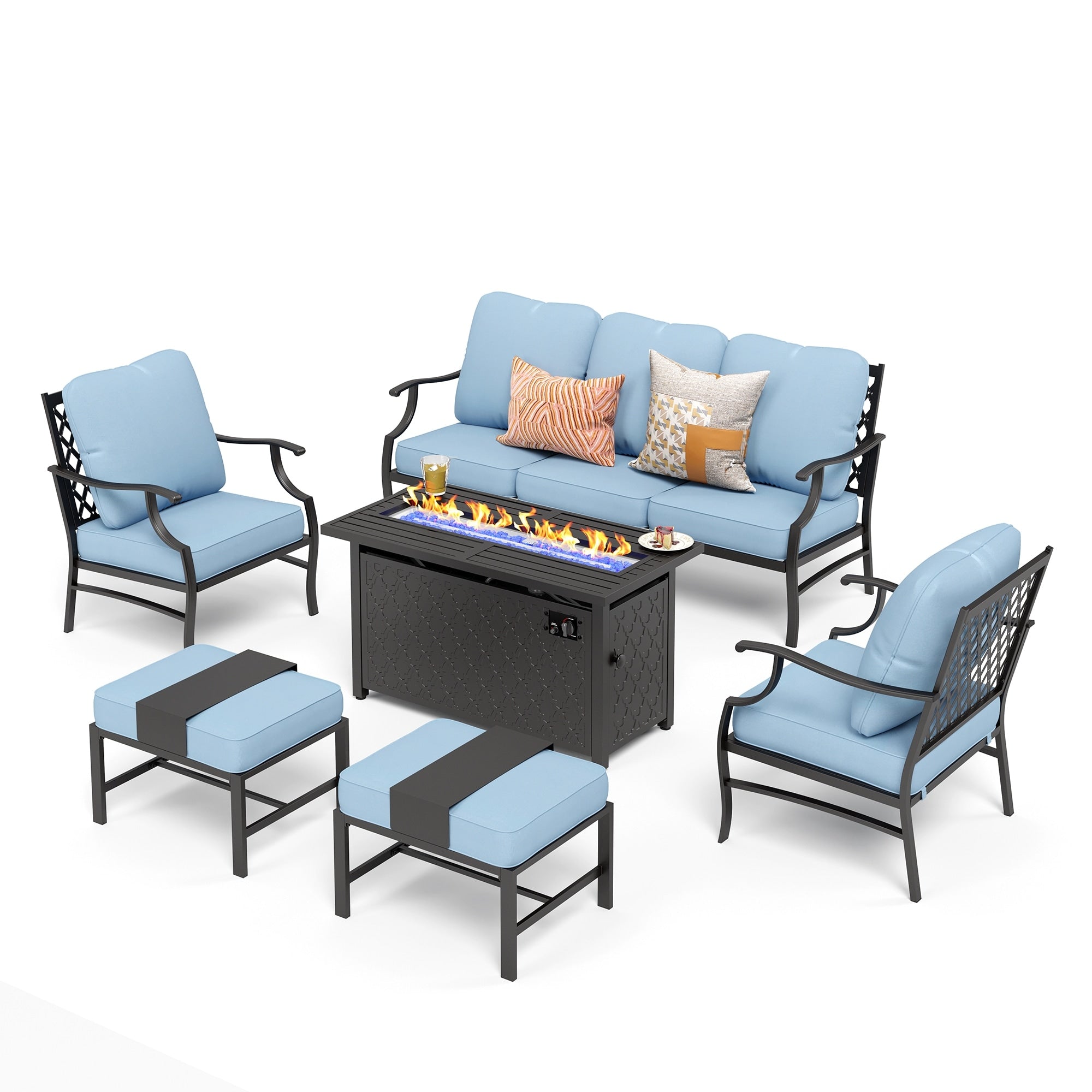 MAISON ARTS Outdoor Sofa Set 4/6-Piece Patio Conversation Set with 45'' Gas Fire Pit Table