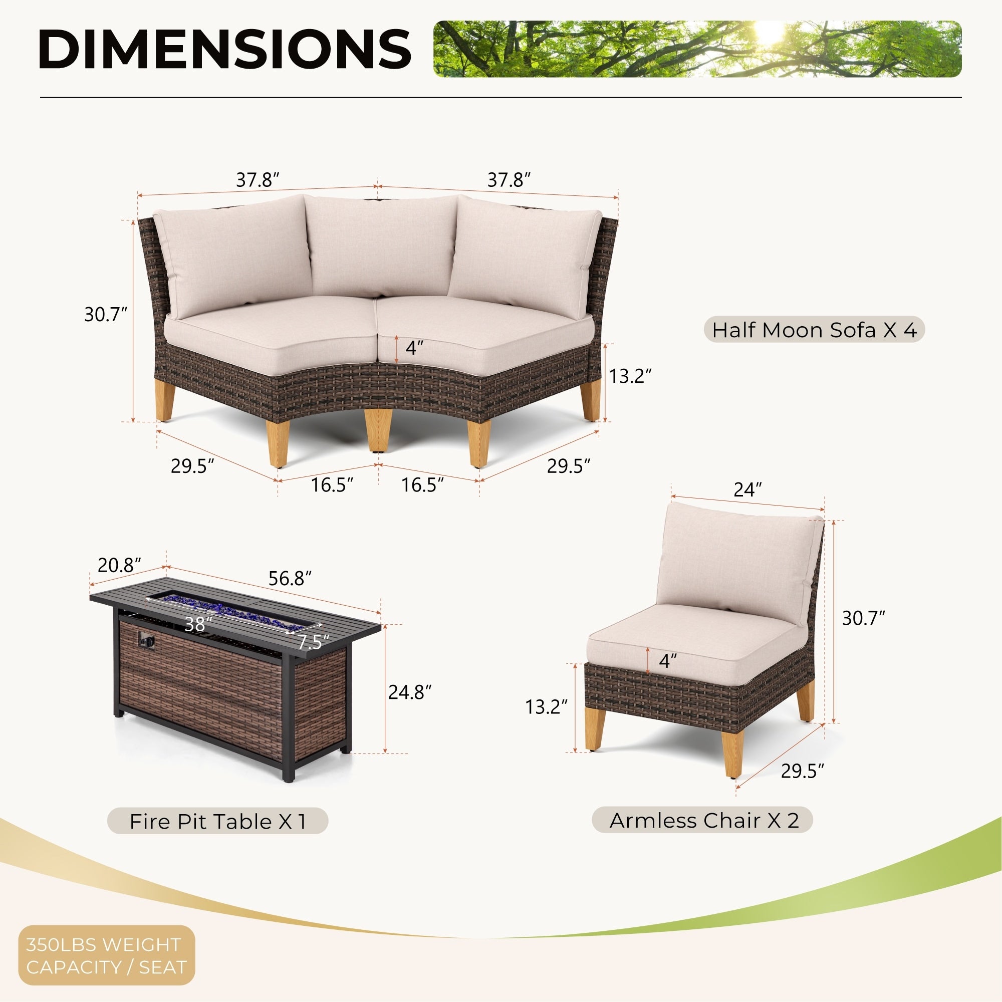 6-11 Piece Patio Outdoor Wicker Sectional Sofa Half-Moon Furniture Set Large Seating Conversation Sets with Fire Pit Table