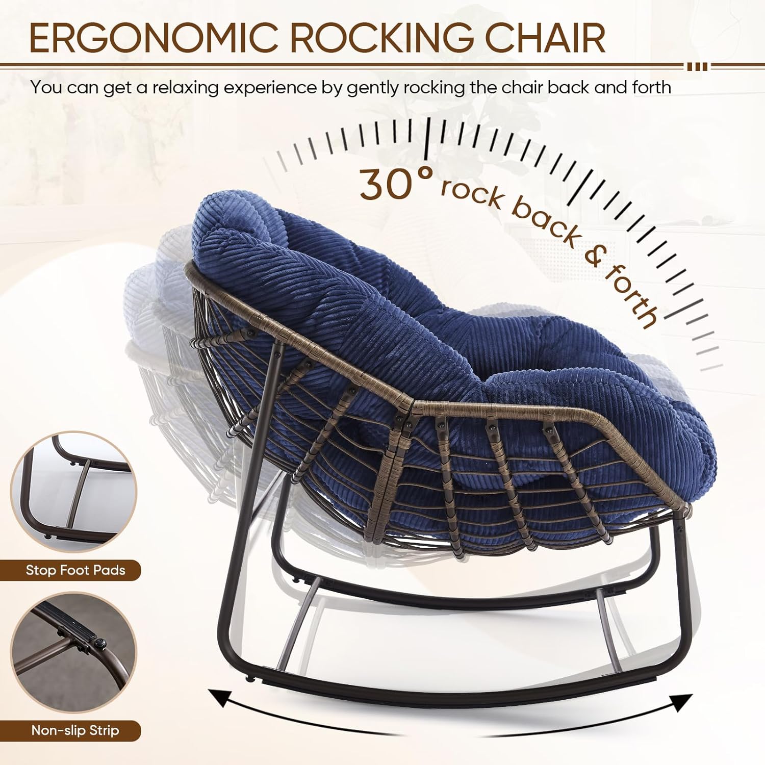 Oversized Outdoor Egg Rocking Chair with Thick Cushion – Comfortable Patio & Indoor Lounge Seating Clearance Sale
