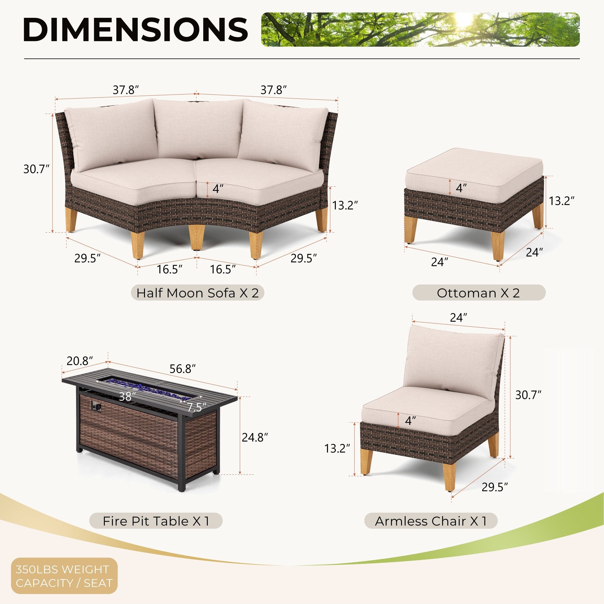 6-11 Piece Patio Outdoor Wicker Sectional Sofa Half-Moon Furniture Set Large Seating Conversation Sets with Fire Pit Table