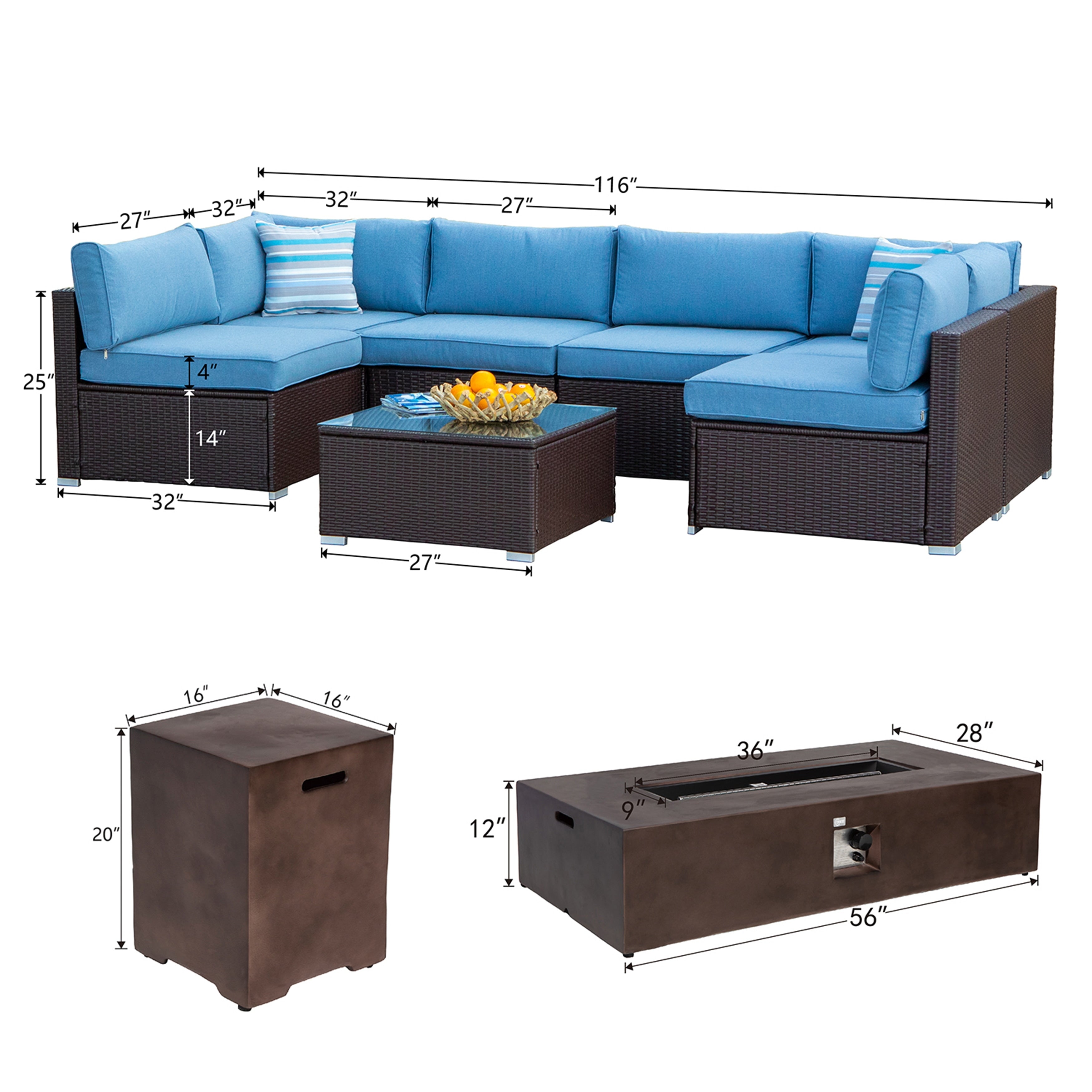 COSIEST 9-piece Outdoor Sectional Sofa Set with Fire Table
