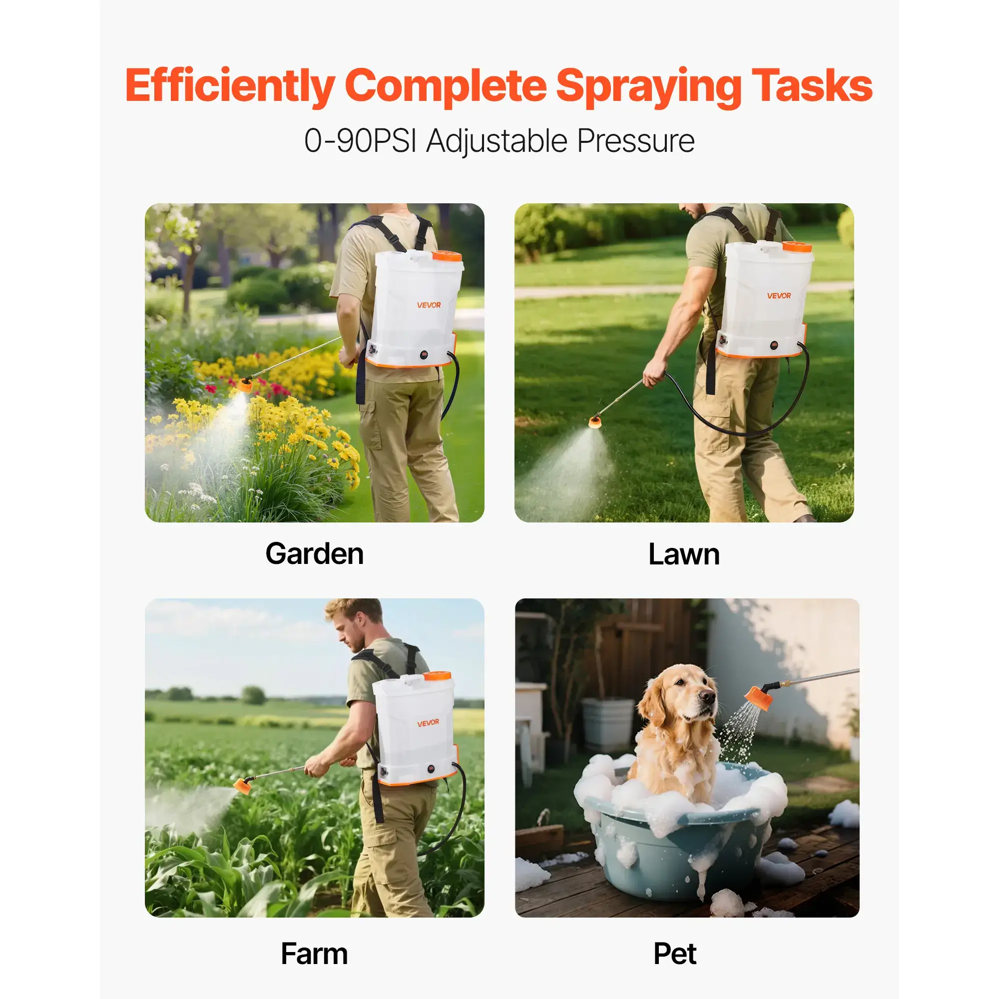 Battery Powered Backpack Sprayer, 3.2 Gal Electric Weed Sprayer with 2 Wands & 5 Nozzles, Adjustable 0-90 PSI, 2 Hour Runtime for Yard Garden Lawn