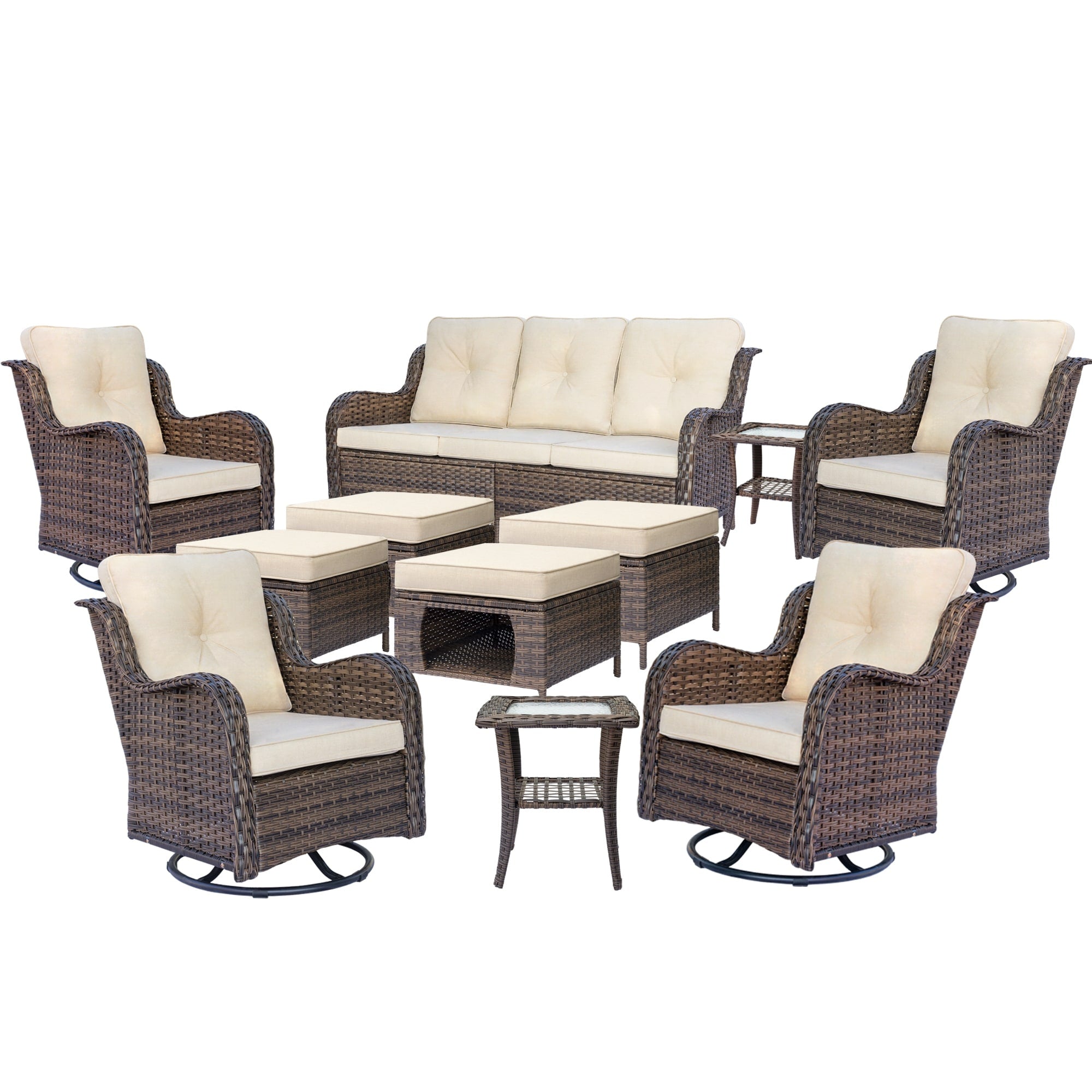 Outdoor Patio Furniture Set-Wicker Patio Conversation Swivel Chair Set