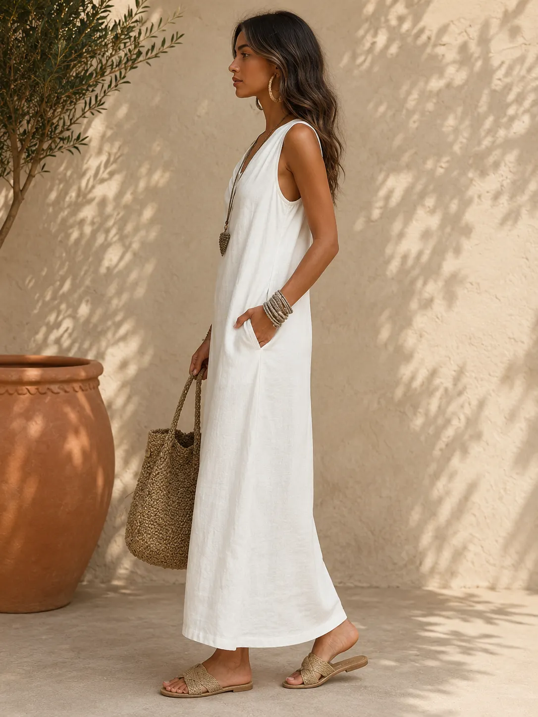 Sleeveless Draped Neck Maxi Dress