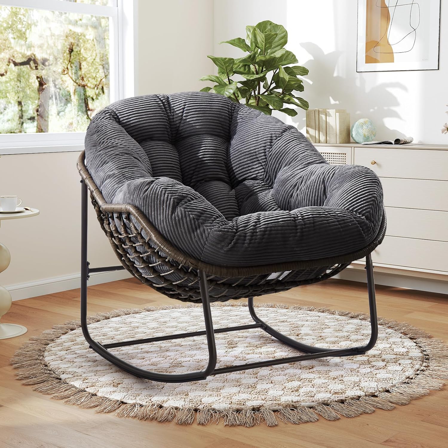 Oversized Outdoor Egg Rocking Chair with Thick Cushion – Comfortable Patio & Indoor Lounge Seating Clearance Sale
