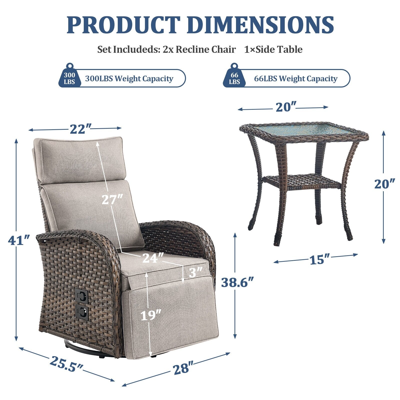 Pocassy Reclining Patio Chair with Adjustable Backrest