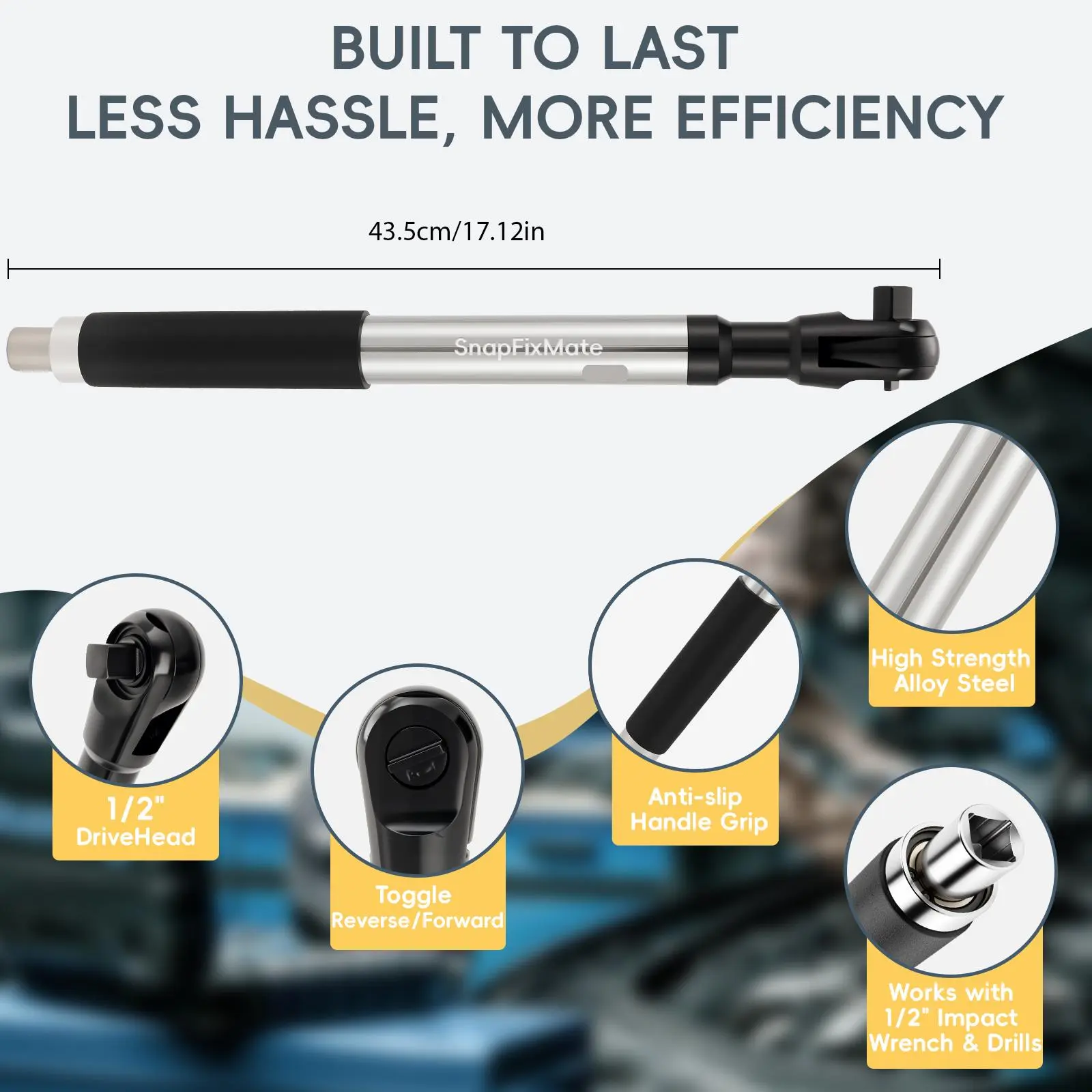 1/2in Wrench Extend Rod, Alloy Steel