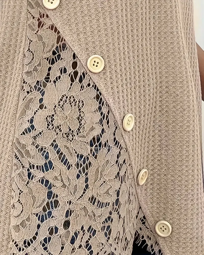 Lace Panel Knitted T-Shirt