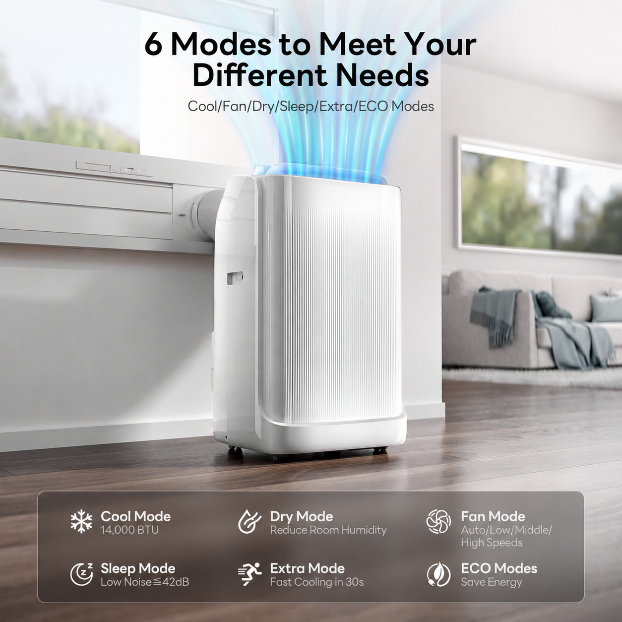 🔥Clearance Sale🔥14,000 BTU Dual Hose Portable AC – Smart Inverter Cooling for Rooms Up to 500 sq.