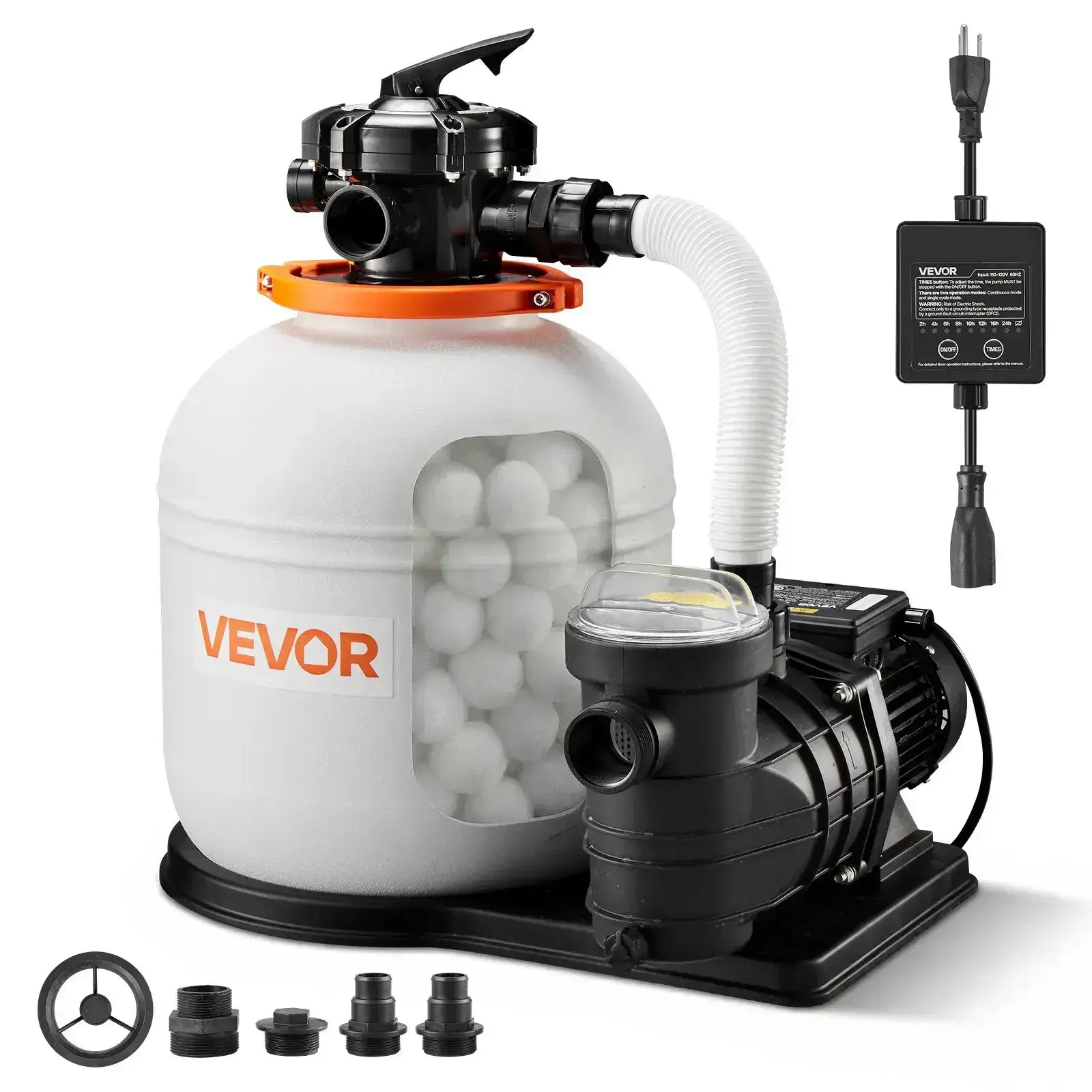 Sand Filter Pump, 16 in for Above Ground Pool, 1 HP 4400 GPH, Swimming Pool Filter System with Timer, 6X Faster Filtration with Media Installed, Leak-Resistant, Ready to Use Out of Box, Pool Accessories, Swimming P