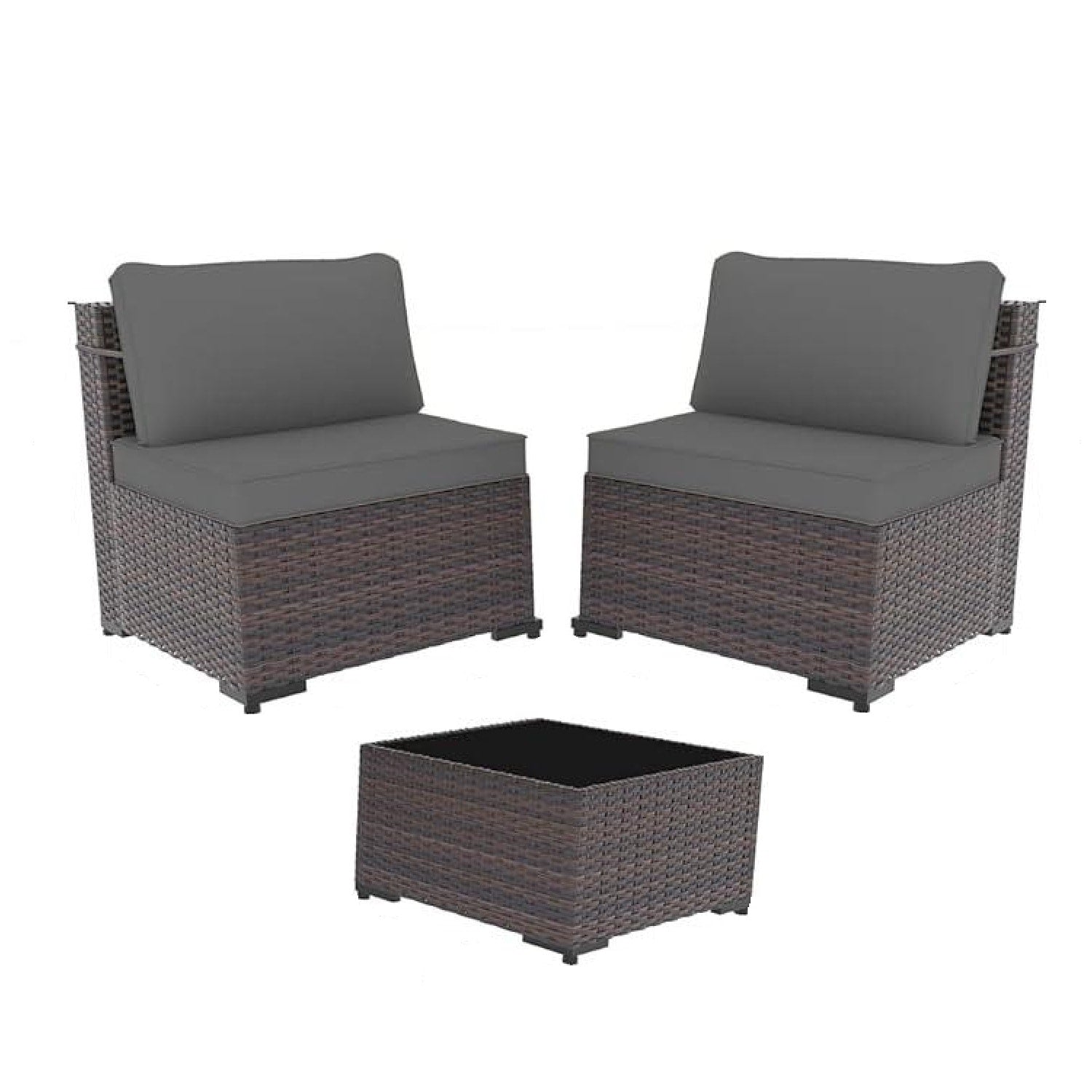Outdoor Rattan Sectional Sofa Set, Patio Furniture Conversation Set with Fire Pit Table
