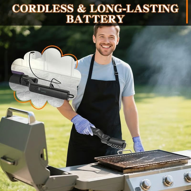 (Free shipping) 🔥Electric grill brush, cordless and rechargeable, stainless steel brush, two cleaning brushes, adjustable angle