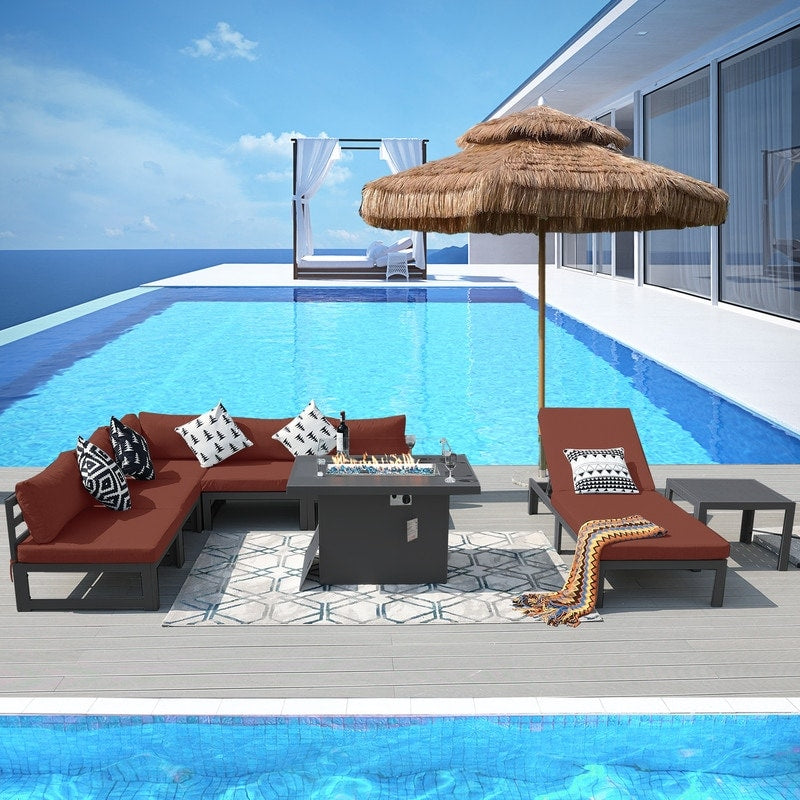 FINCATI Aluminum Outdoor Patio Furniture Conversation Sectional Sofa Set