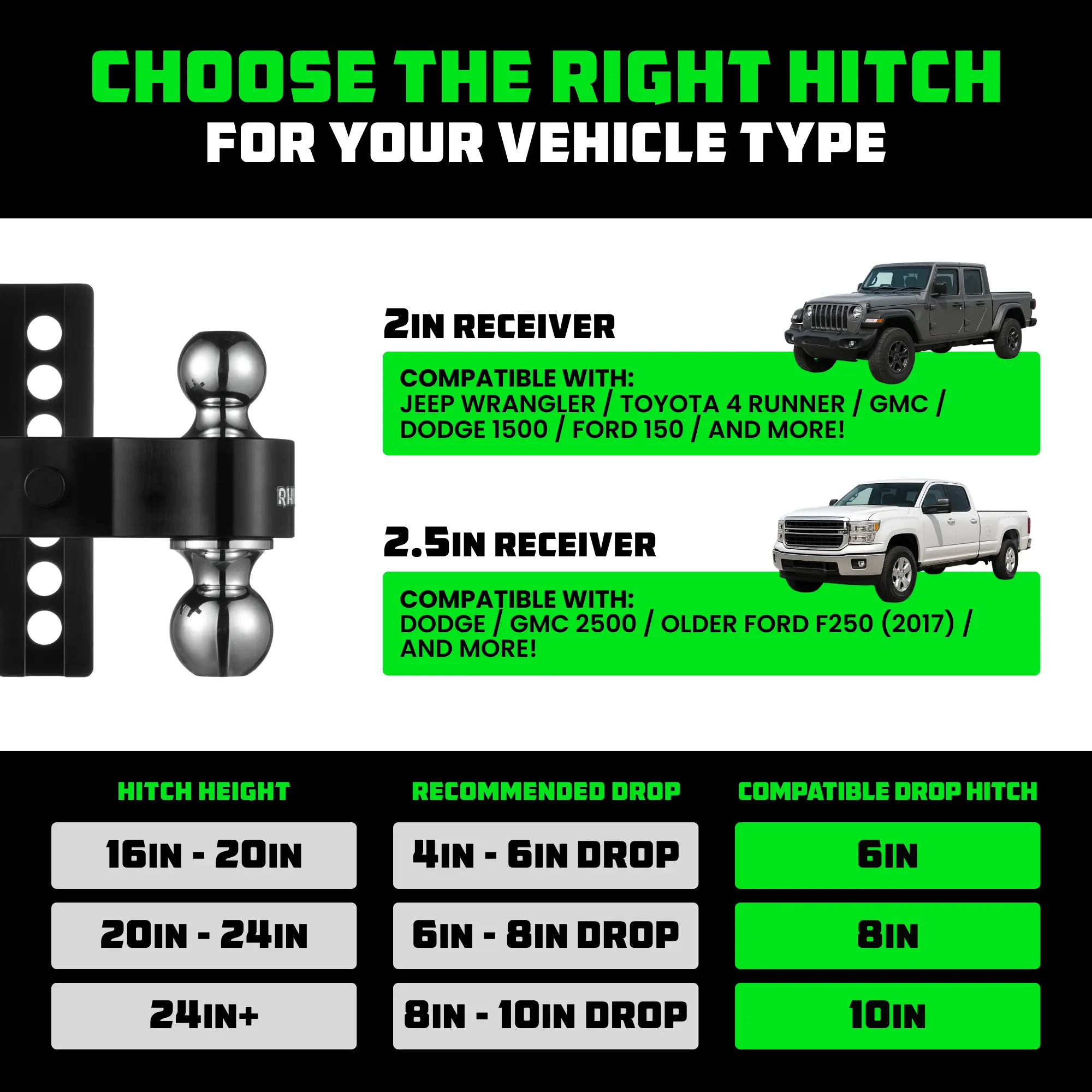 Adjustable 2-Inch Trailer Hitch Drop Receiver Aluminum