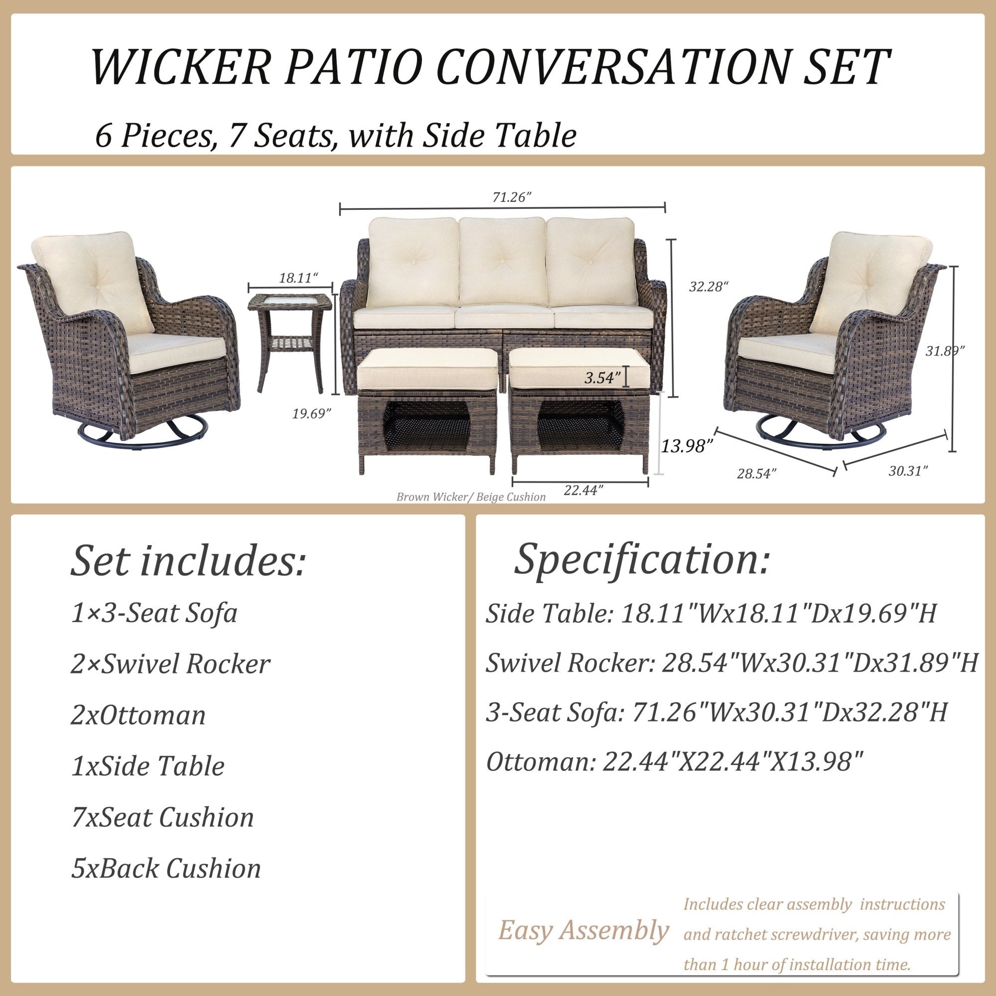 Outdoor Patio Furniture Set-Wicker Patio Conversation Swivel Chair Set