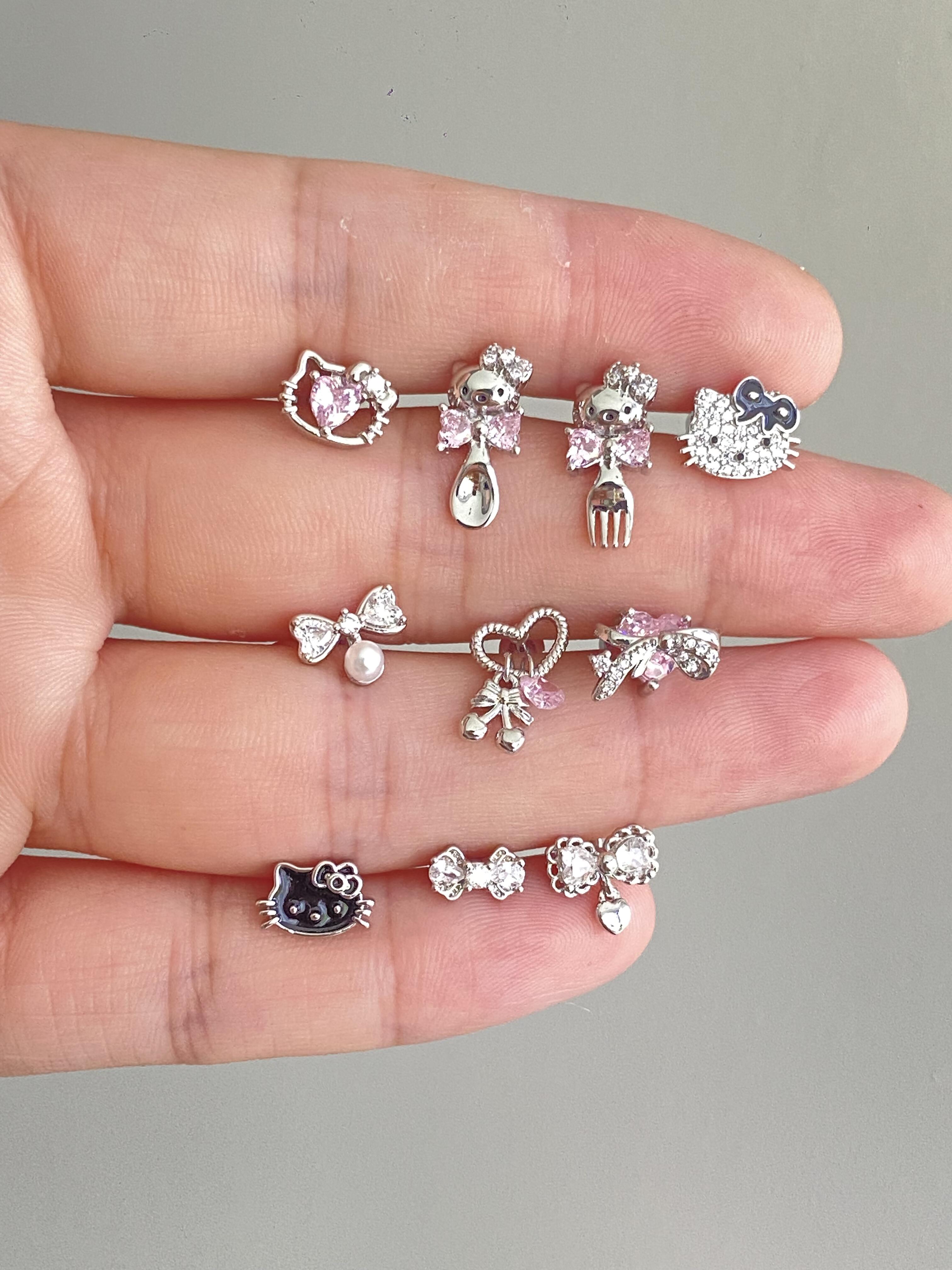 Hellokitty Earrings Rhinestone Cute Titanium earrings
