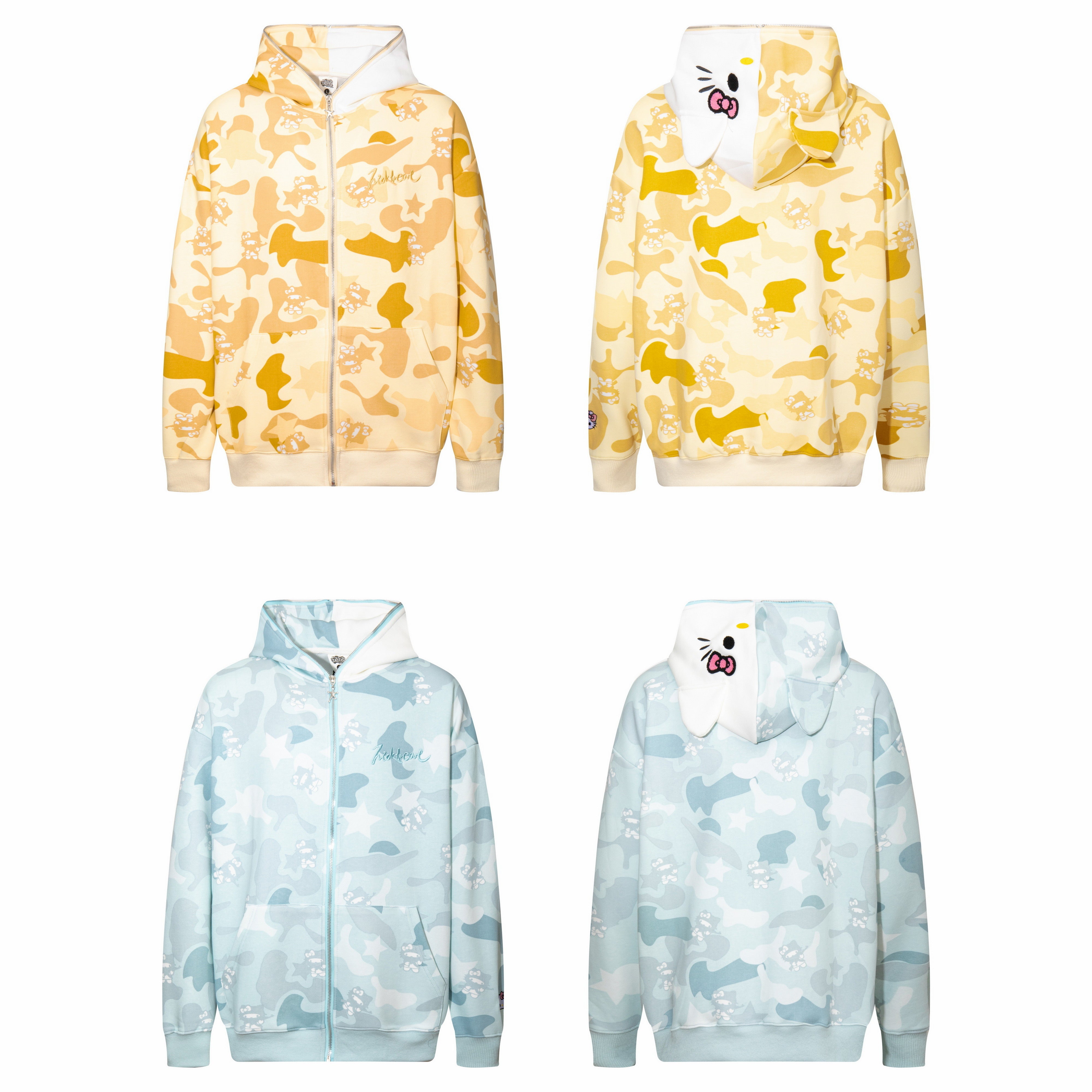 Hellokitty Camouflage Drawstring Zip Up Oversized Hoodies Jacket