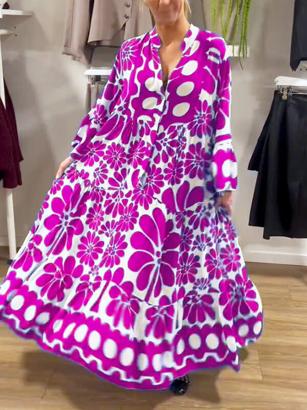 NEW🔥 V Neck Button Printed Dress