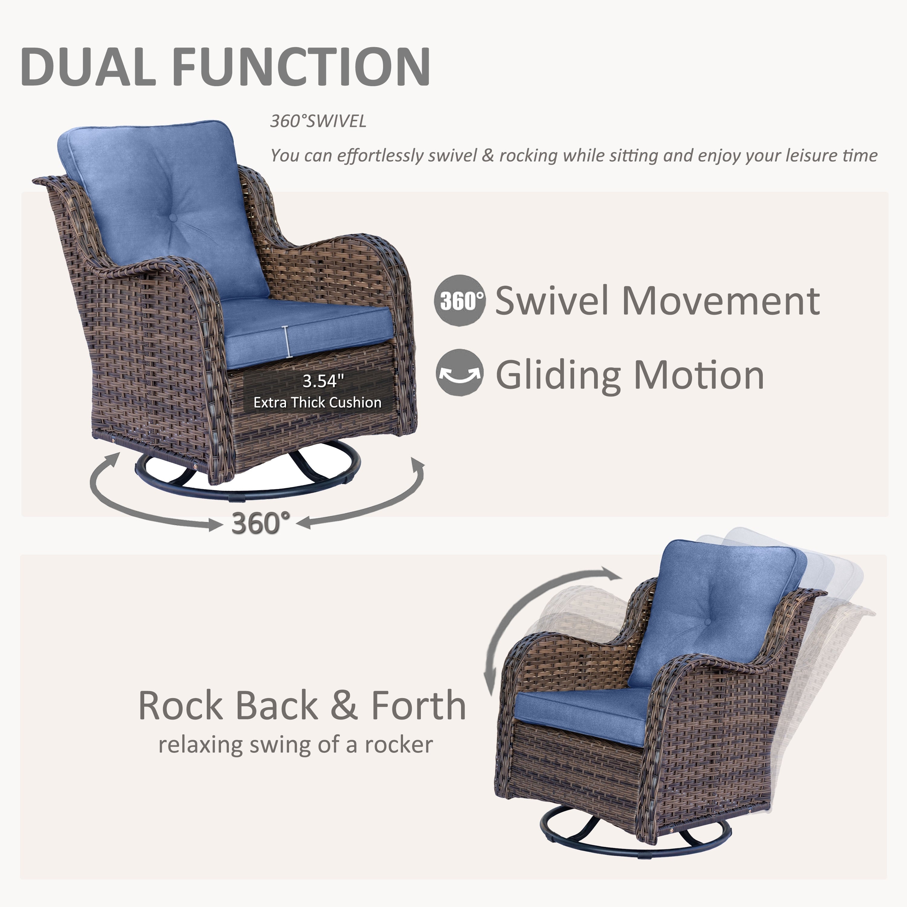 Outdoor Patio Furniture Set-Wicker Patio Conversation Swivel Chair Set