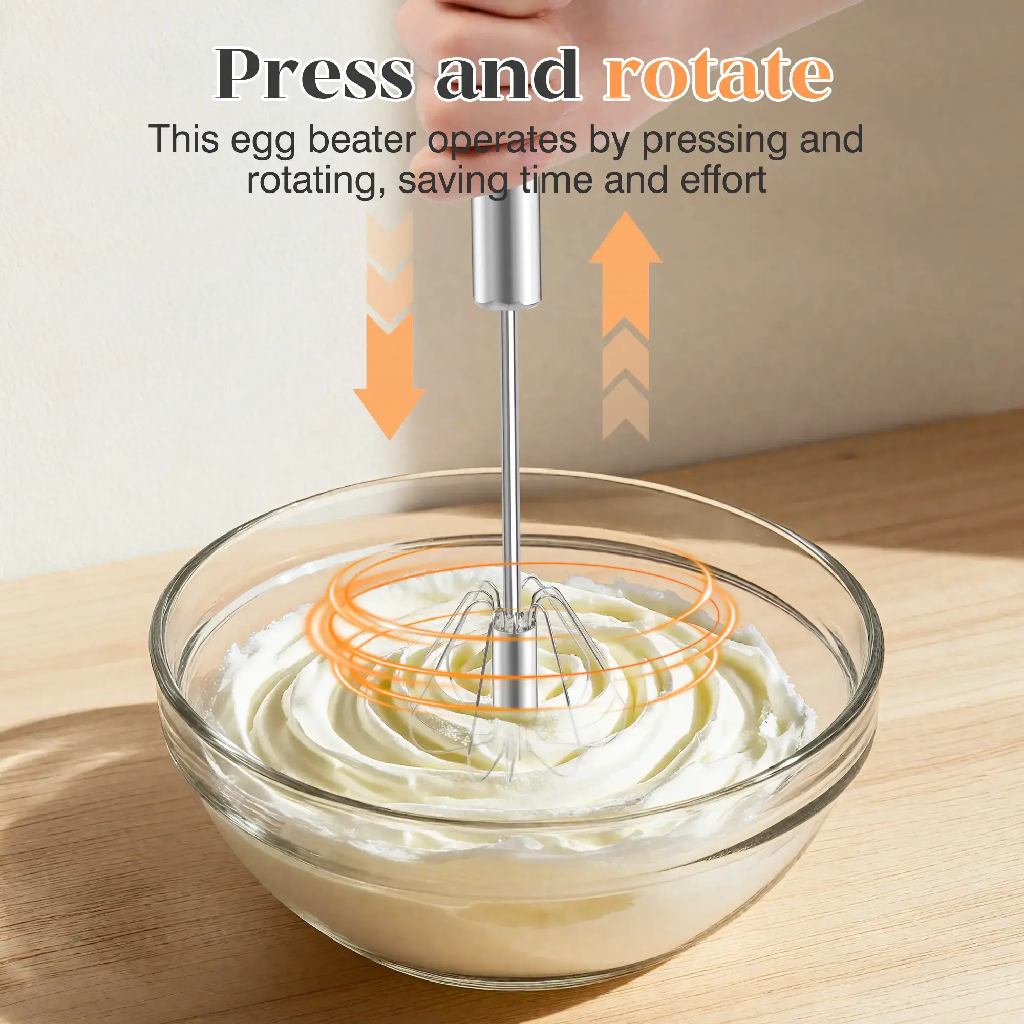 Stainless Steel Hand-Push Rotary Whisk - Versatile Kitchen Tool