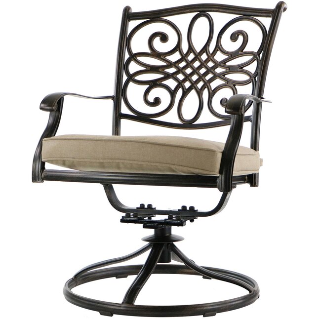 Traditions 5-Piece Aluminum Outdoor Dining Set with Swivel Chairs with Red Cushions and Glass-Top Table