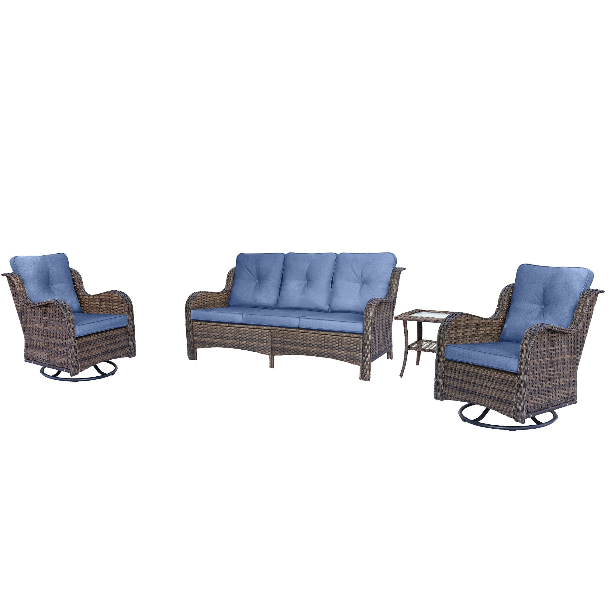 Outdoor Patio Furniture Set-Wicker Patio Conversation Swivel Chair Set