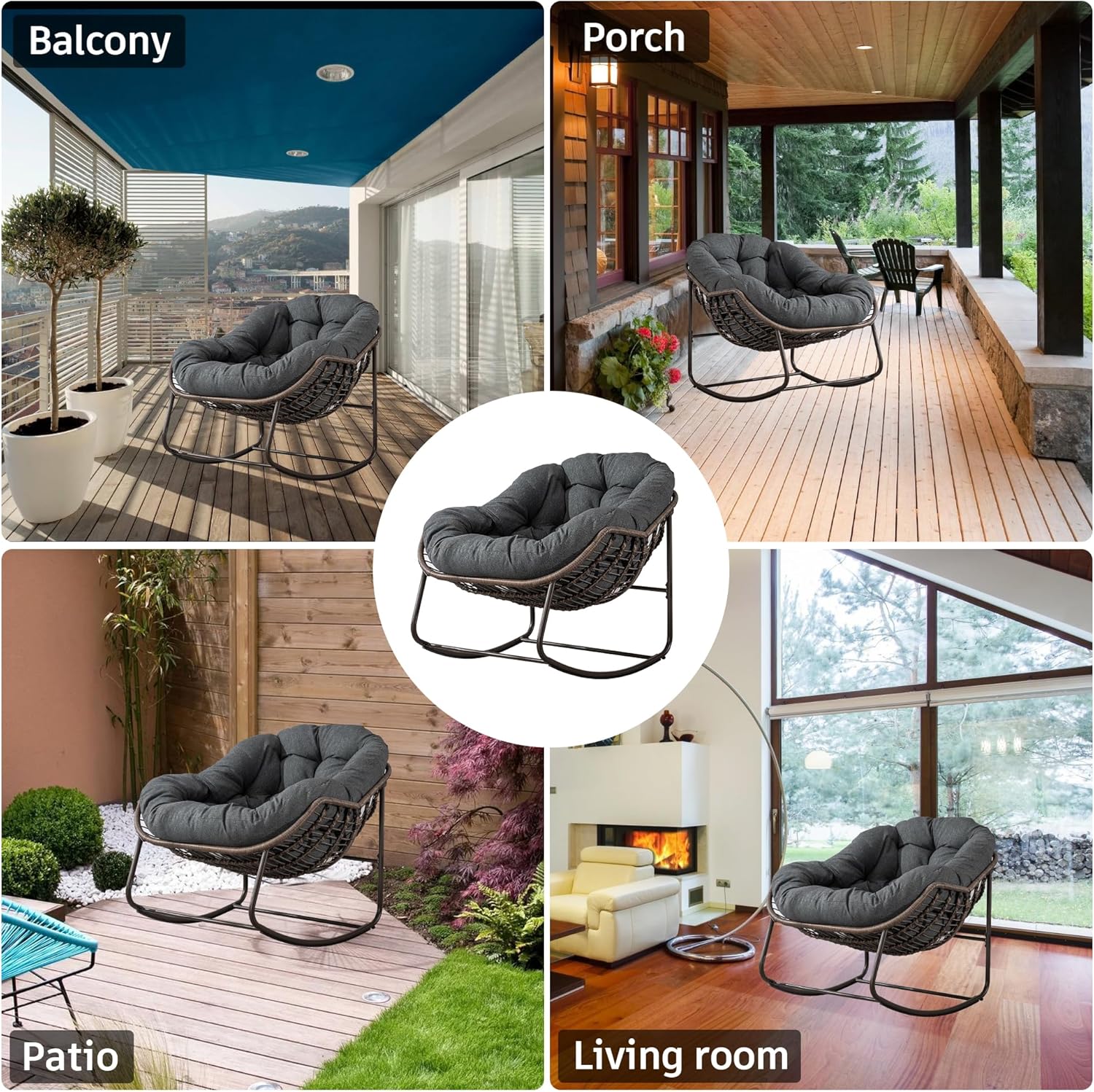 Oversized Outdoor Egg Rocking Chair with Thick Cushion – Comfortable Patio & Indoor Lounge Seating Clearance Sale