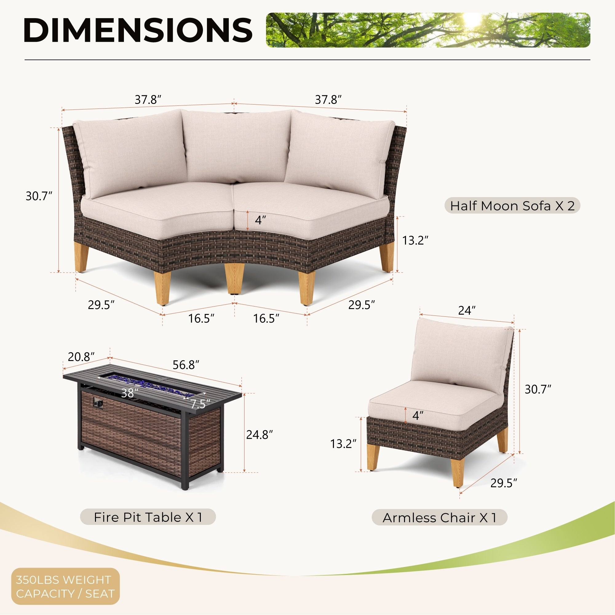 6-11 Piece Patio Outdoor Wicker Sectional Sofa Half-Moon Furniture Set Large Seating Conversation Sets with Fire Pit Table
