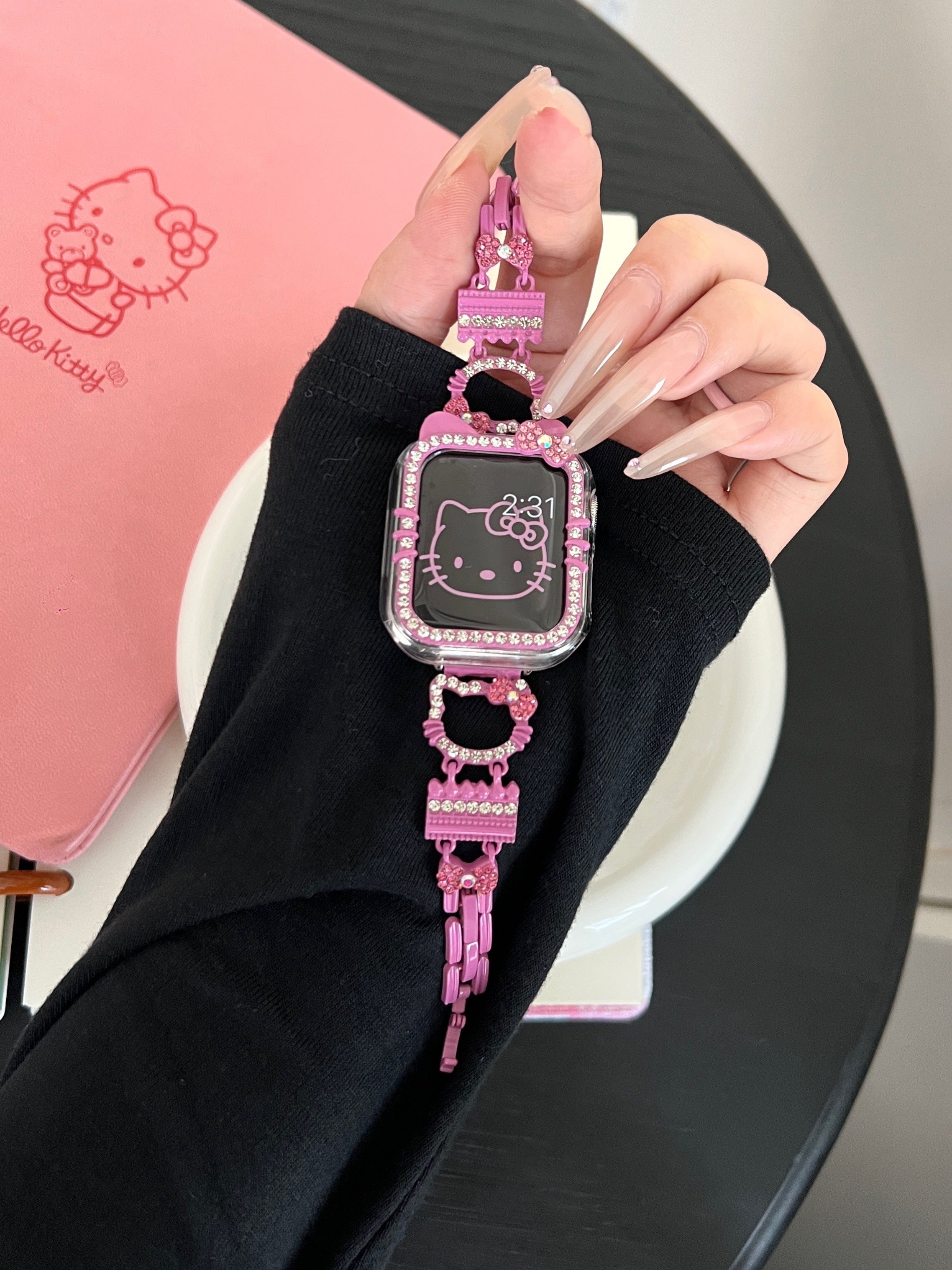 Hellokitty Apple Watch Band Bling Diamond Strap Bands with Screen Protector Case