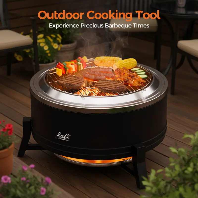 OUTDOORS Smokeless Fire Pit 22/27-Inch with Cooking Grill for Outdoor Use