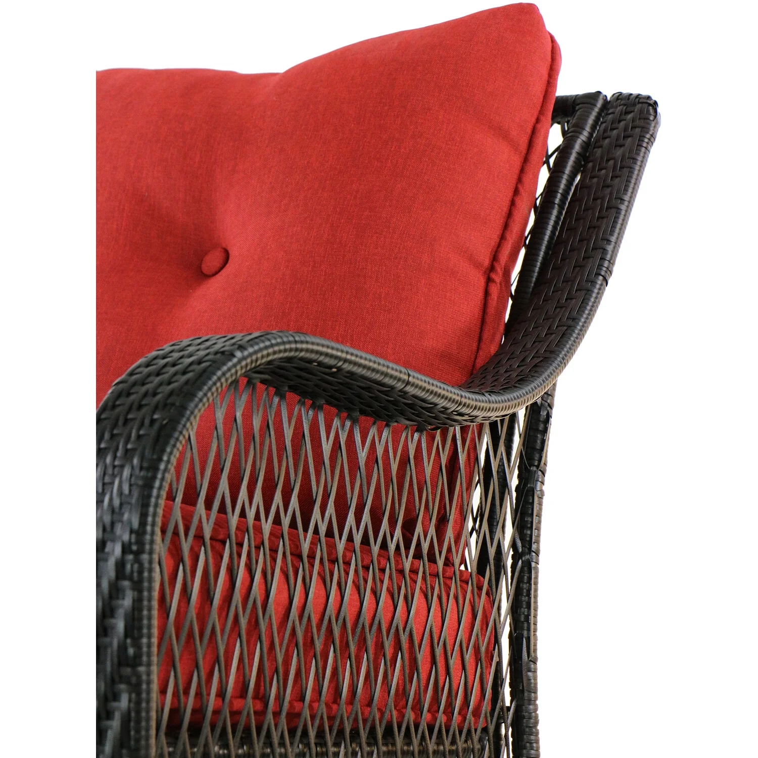 Orleans 5-Piece Fire Pit Chat Set with 4 Woven Swivel Gliders and 26 Inch Square Fire Pit Table, Autumn Berry