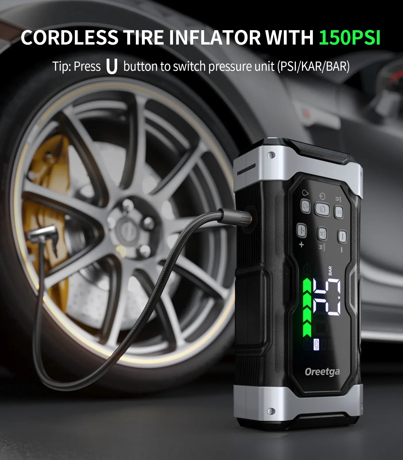 9000A 7-in-1 Portable Car Battery Jump Starter with Air Inflator and LCD Screen