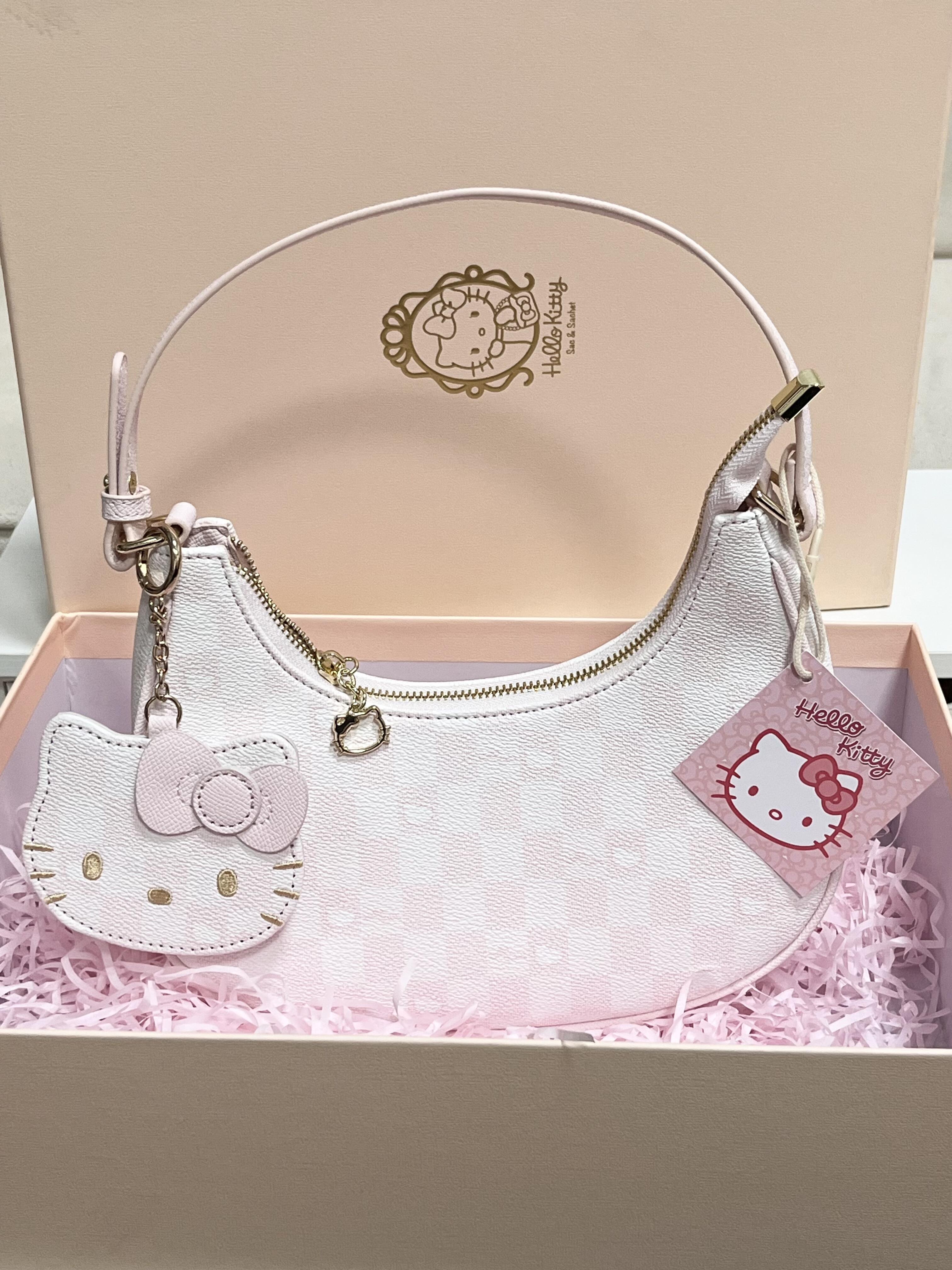 Hellokitty Pink Clutch Tote Purse Handbags With Mirrored Bag Charms