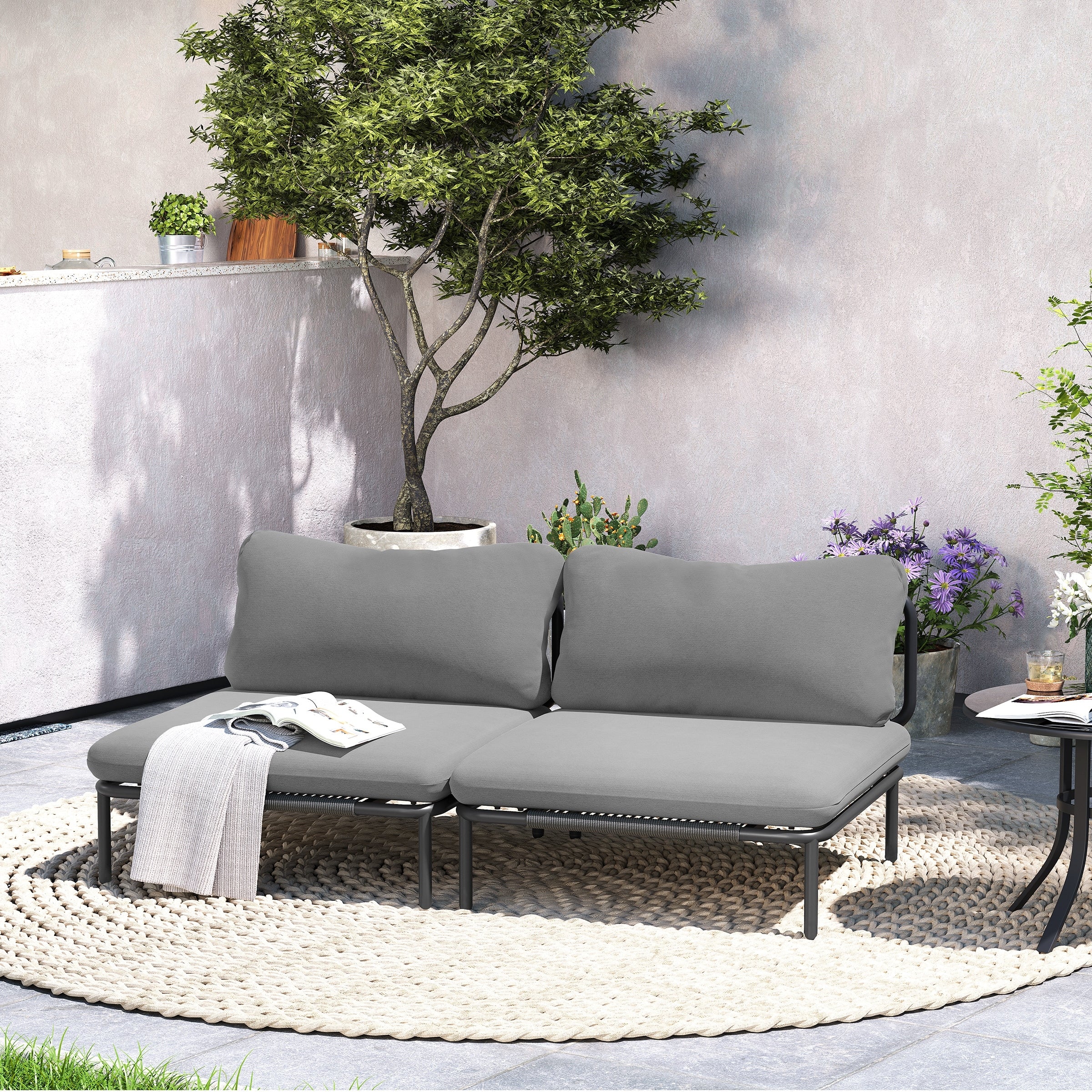 Outdoor Cushioned Sectional Sofa Chat Set Patio Furniture Conversation Set, Free Combination