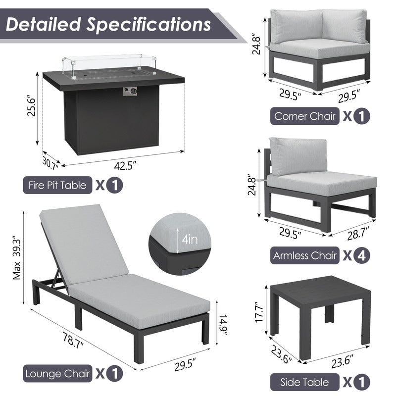 FINCATI Aluminum Outdoor Patio Furniture Conversation Sectional Sofa Set