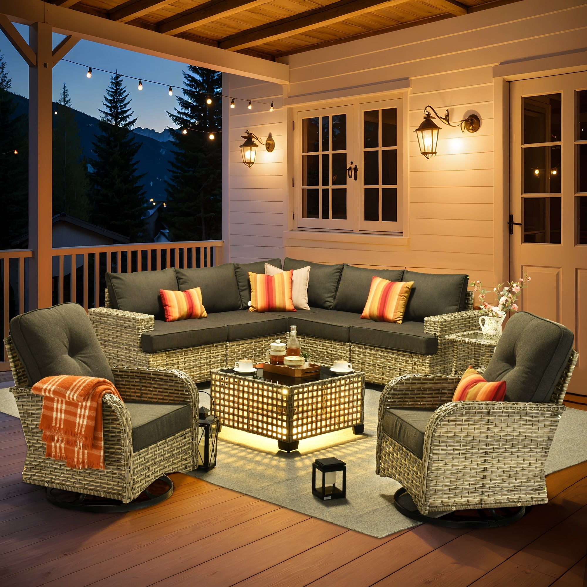 XIZZI 9-piece Outdoor Wicker Patio Furniture Set with Swivel Chairs