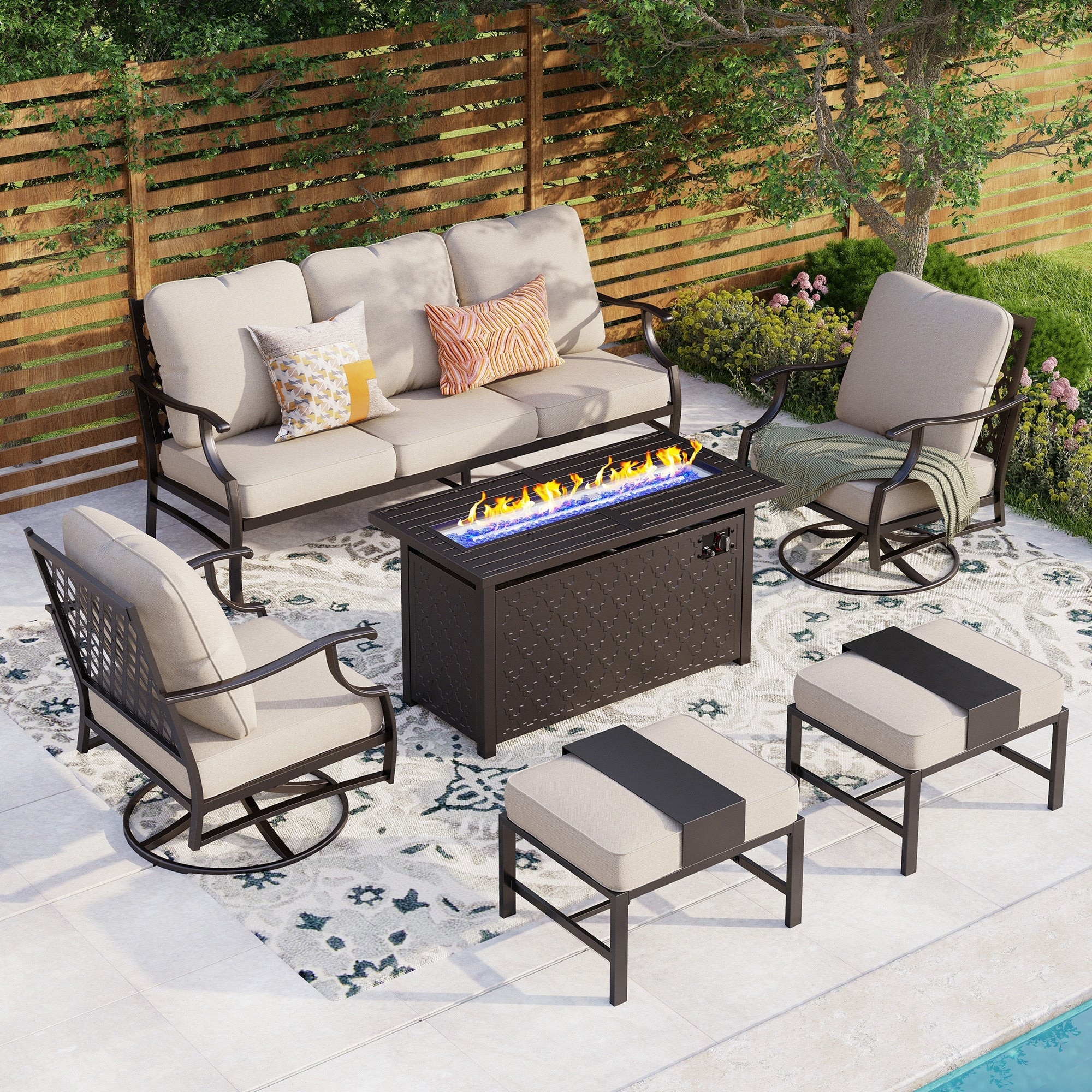 MAISON ARTS Outdoor Sofa Set 4/6-Piece Patio Conversation Set with 45'' Gas Fire Pit Table