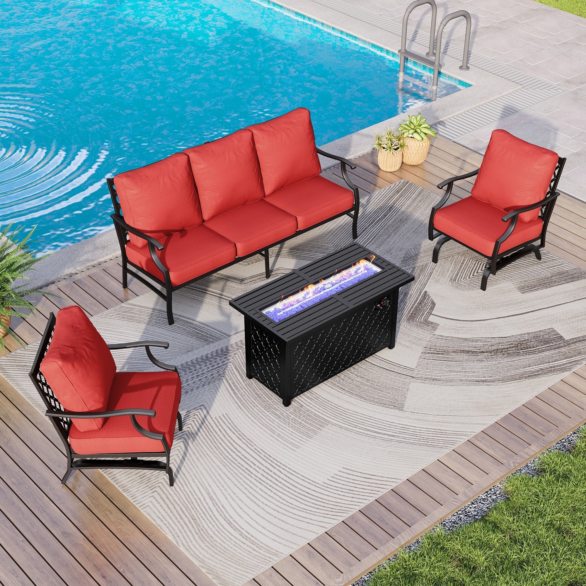MAISON ARTS Outdoor Sofa Set 4/6-Piece Patio Conversation Set with 45'' Gas Fire Pit Table